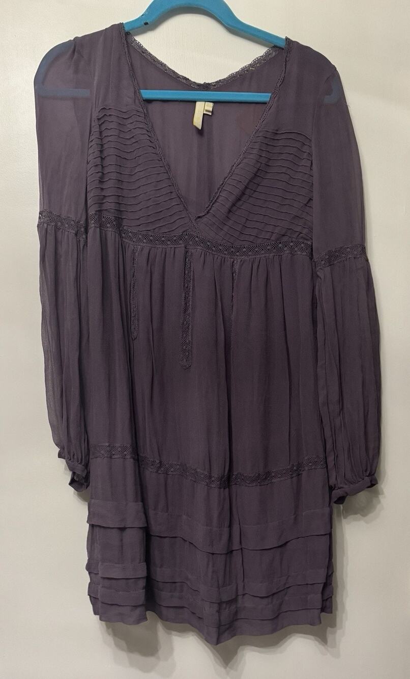 IRO Dress Womens Size 40/8 Plum V Neck 3/4 Sleeve Tiered Ruffle Mini Flowy